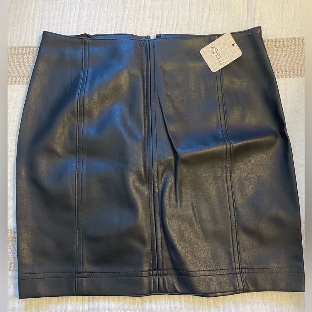 Free People Faux Leather Black Mini Skirt